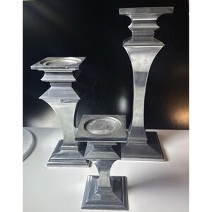 Lenox Collectible Stainless Steel Candle Holders Pillar Columns Set of 3 (17D)